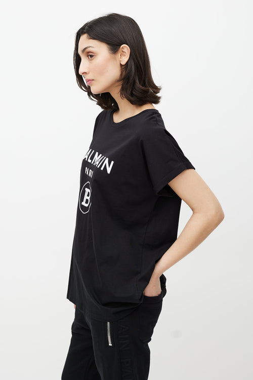 Balmain Black & White Cuffled Logo T-Shirt