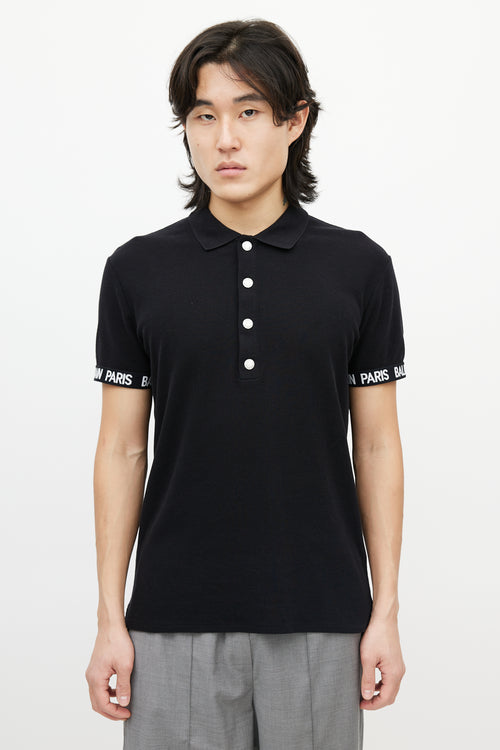 Balmain Black & White Knit Logo Polo