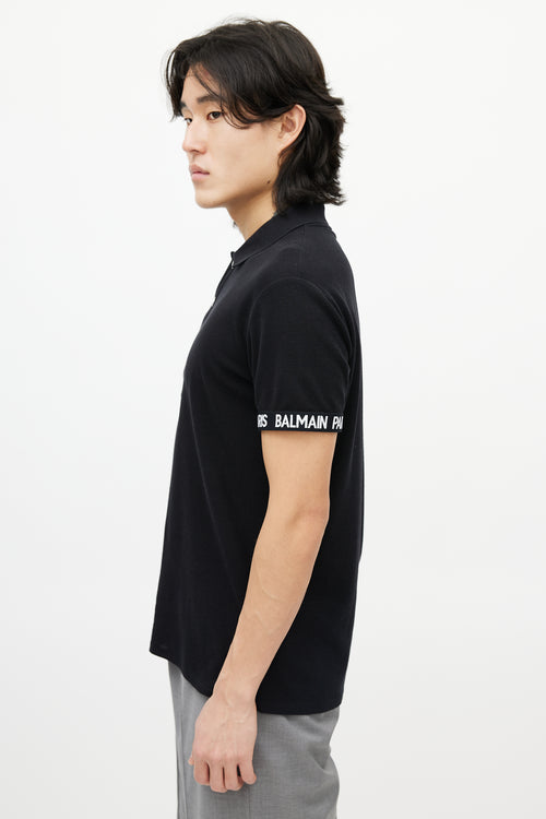 Balmain Black & White Knit Logo Polo