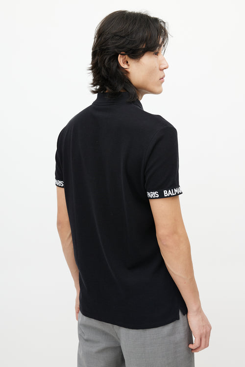 Balmain Black & White Knit Logo Polo