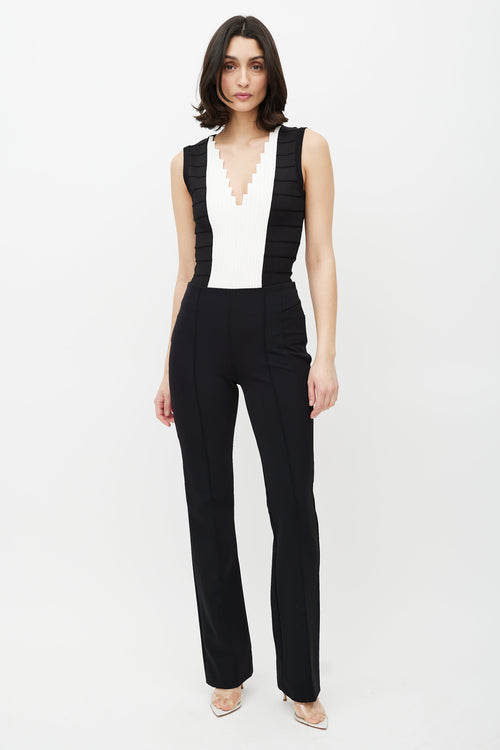 Balmain Black & White Ribbed Bodysuit