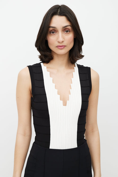 Balmain Black & White Ribbed Bodysuit