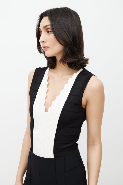 Balmain Black & White Ribbed Bodysuit