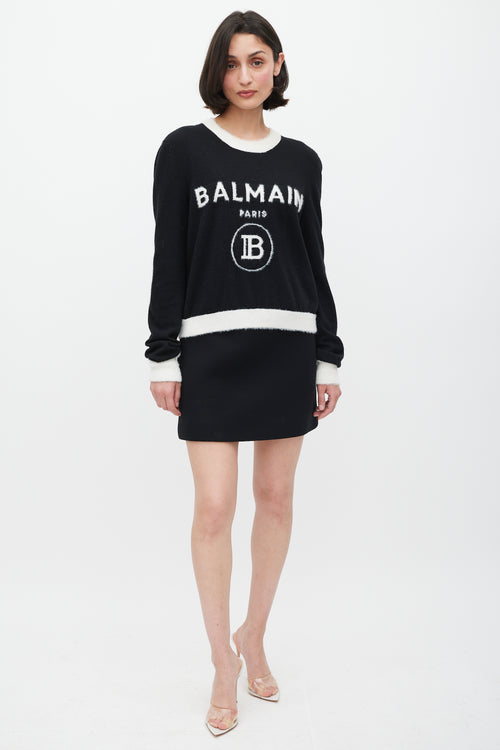 Balmain Black & White Wool Knit Logo Sweater