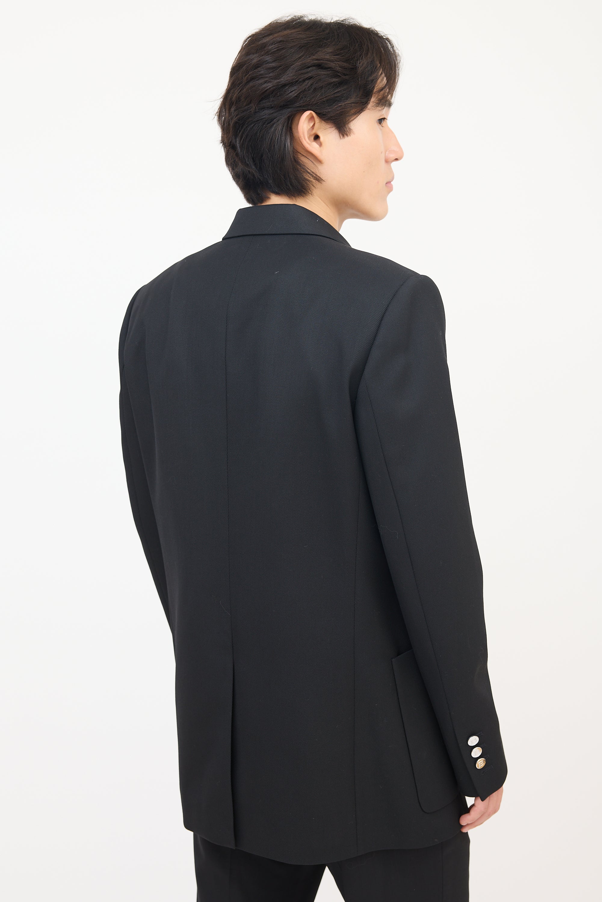 Balmain Black Wool Double Breasted Tuxedo Blazer