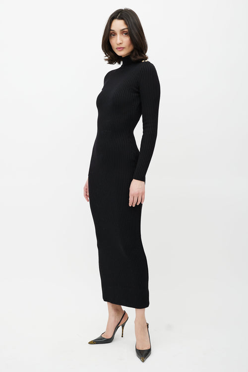 Balmain Black & Wool Ribbed Sweater Dress