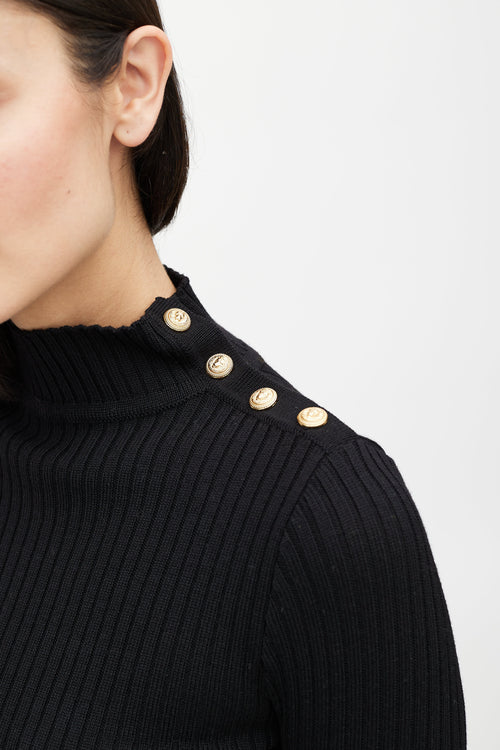 Balmain Black & Wool Ribbed Sweater Dress