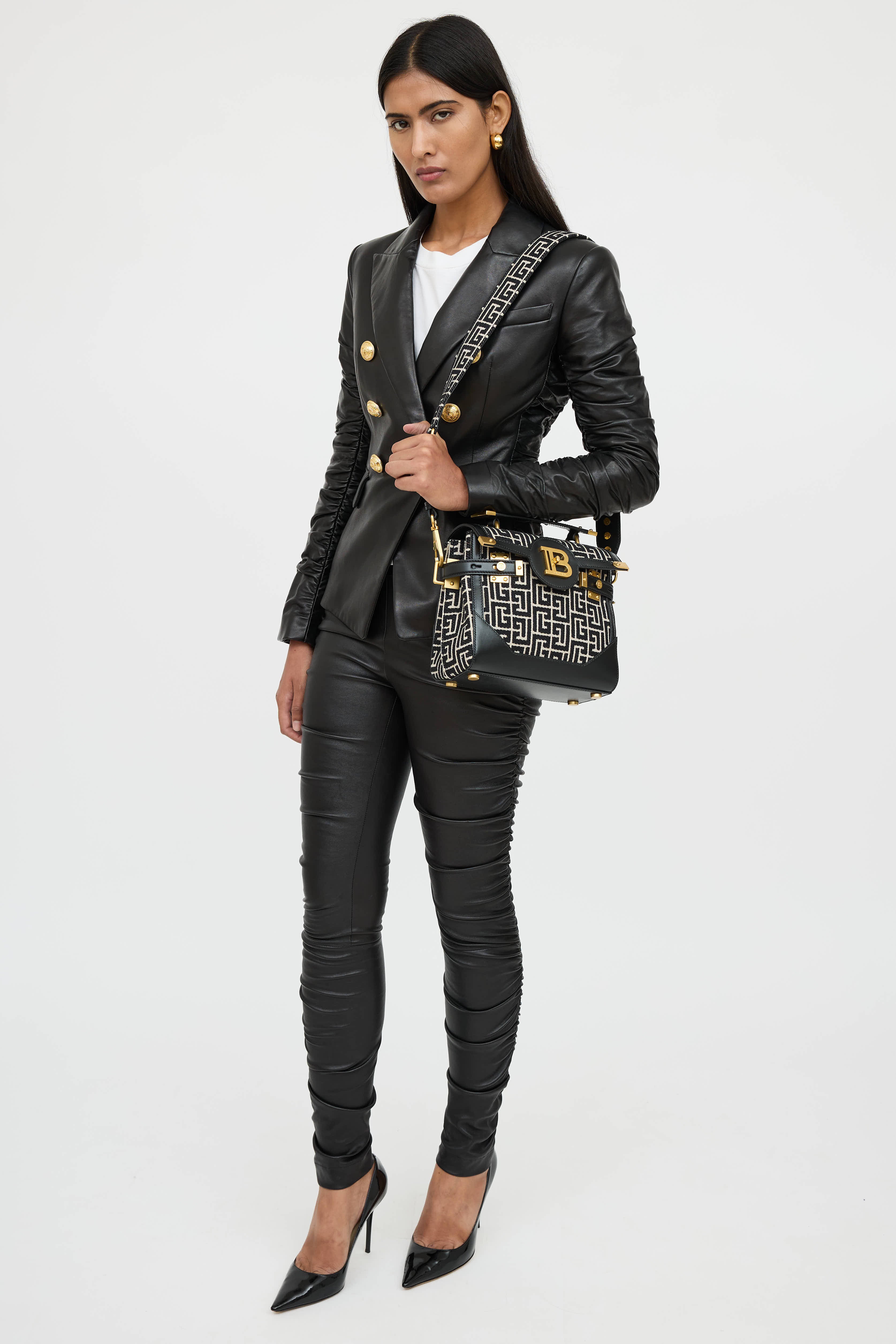 Balmain B-Buzz 23 Woven Logo Bag