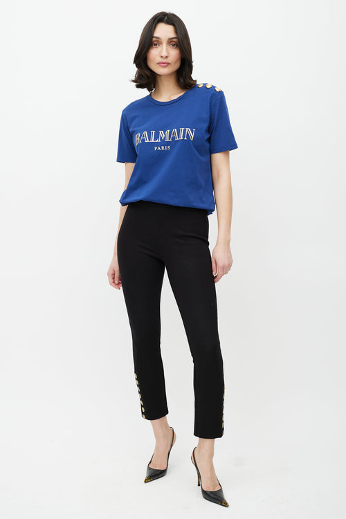 Balmain Blue & Gold Logo T-Shirt
