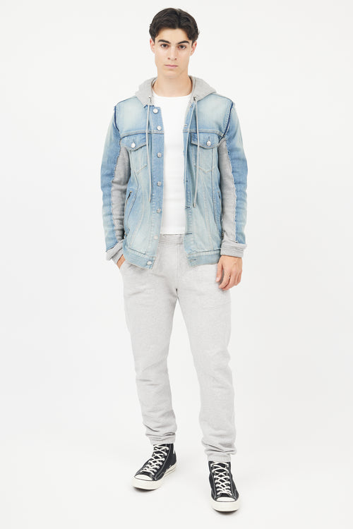 Balmain Blue & Grey Hybird Sweatshirt Denim Jacket