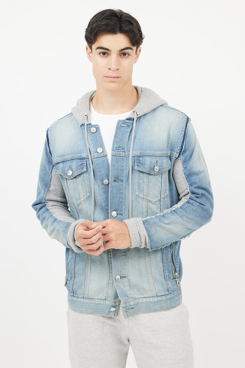 Balmain Blue & Grey Hybird Sweatshirt Denim Jacket