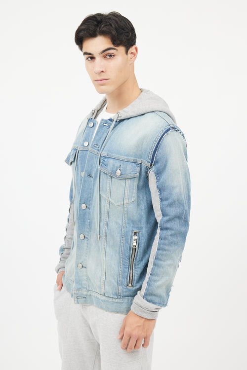 Balmain Blue & Grey Hybird Sweatshirt Denim Jacket