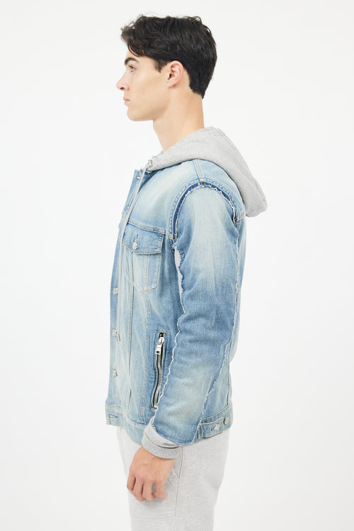 Balmain Blue & Grey Hybird Sweatshirt Denim Jacket