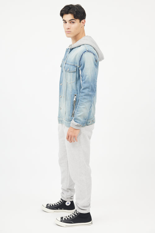 Balmain Blue & Grey Hybird Sweatshirt Denim Jacket