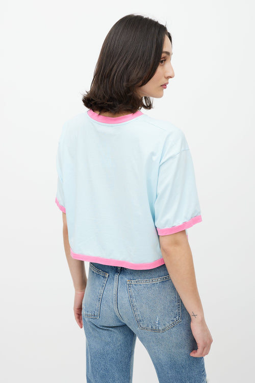 Balmain Blue & Multicolour Cropped Logo T-Shirt