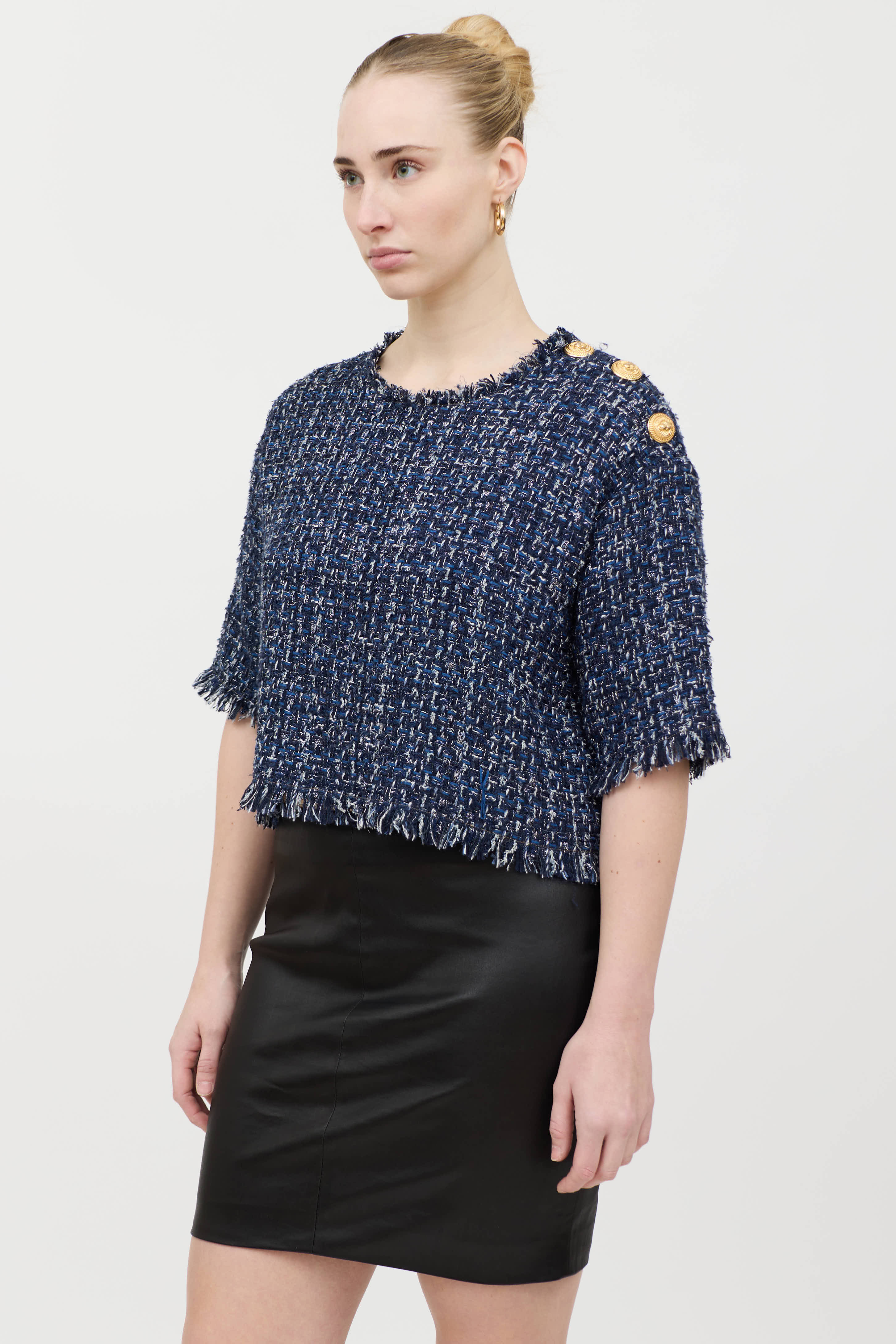 Balmain Tweed Short Sleeve Top