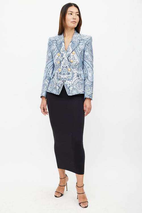 Balmain Blue & White Paisley Classic 6 Button Blazer