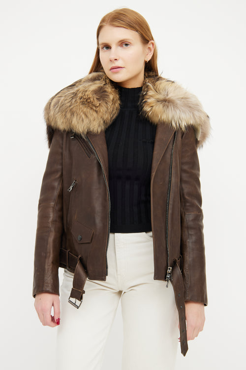 Balmain FW 2011 Leather Fur Collar Jacket