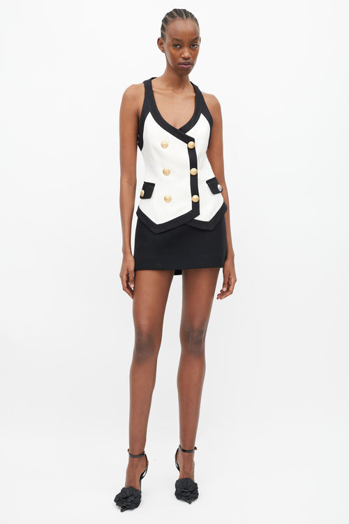 Balmain Cream & Black Silk Double Breasted Vest