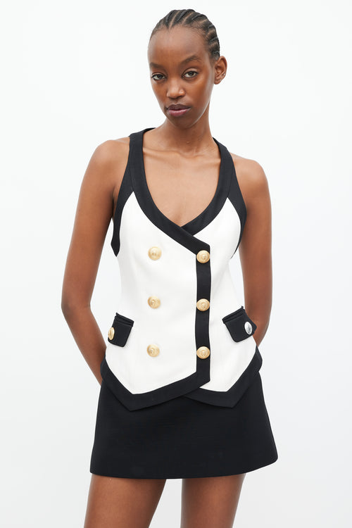 Balmain Cream & Black Silk Double Breasted Vest