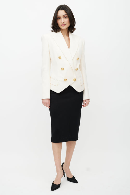 Balmain Cream & Gold Wool Double Breasted Blazer