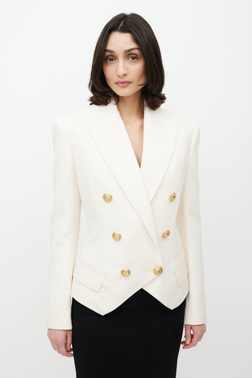 Balmain Cream & Gold Wool Double Breasted Blazer