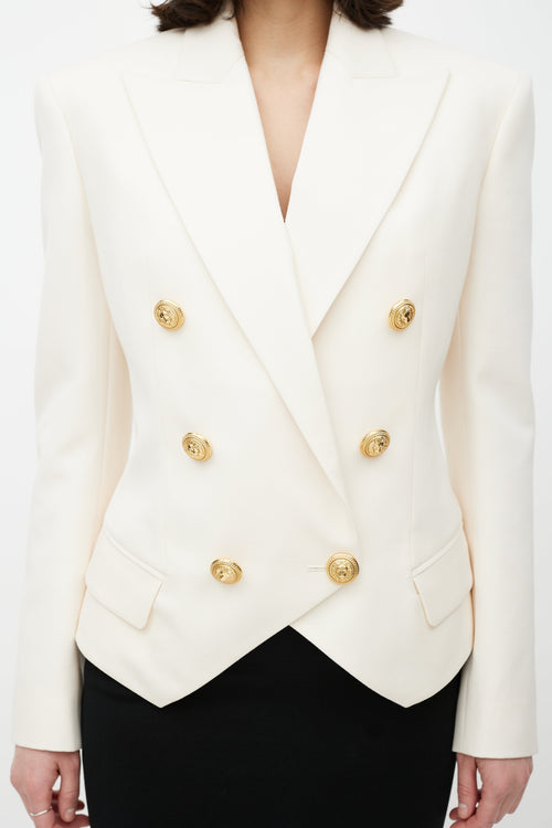 Balmain Cream & Gold Wool Double Breasted Blazer