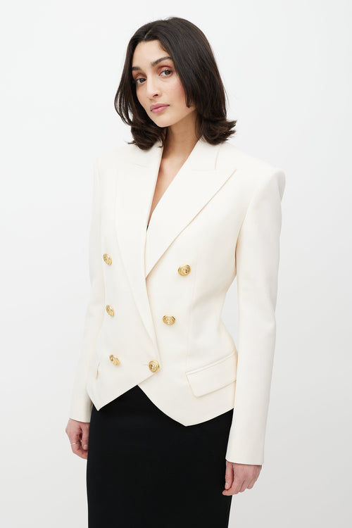 Balmain Cream & Gold Wool Double Breasted Blazer