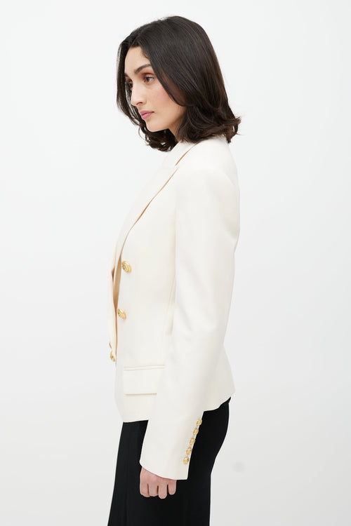 Balmain Cream & Gold Wool Double Breasted Blazer