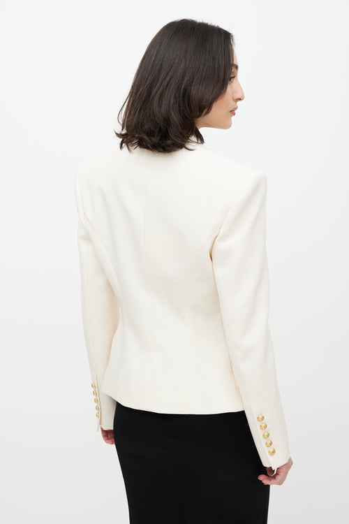 Balmain Cream & Gold Wool Double Breasted Blazer