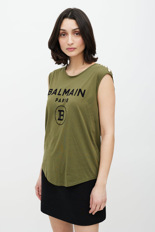 Balmain Green & Black Sleeveless Logo Top