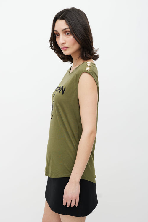 Balmain Green & Black Sleeveless Logo Top