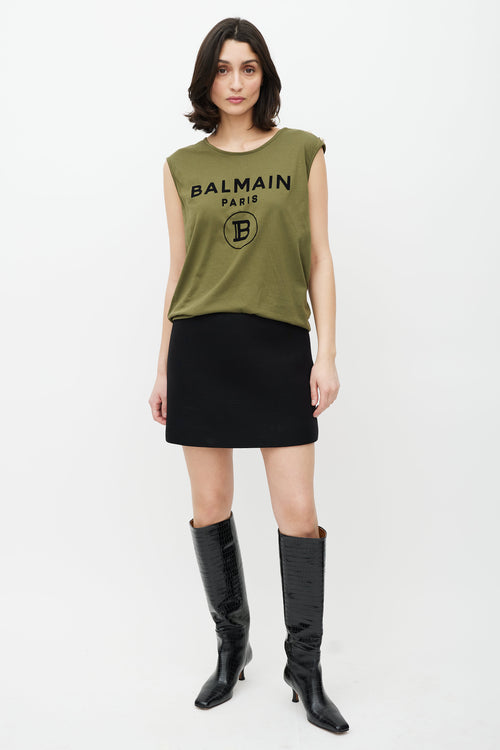 Balmain Green & Black Sleeveless Logo Top
