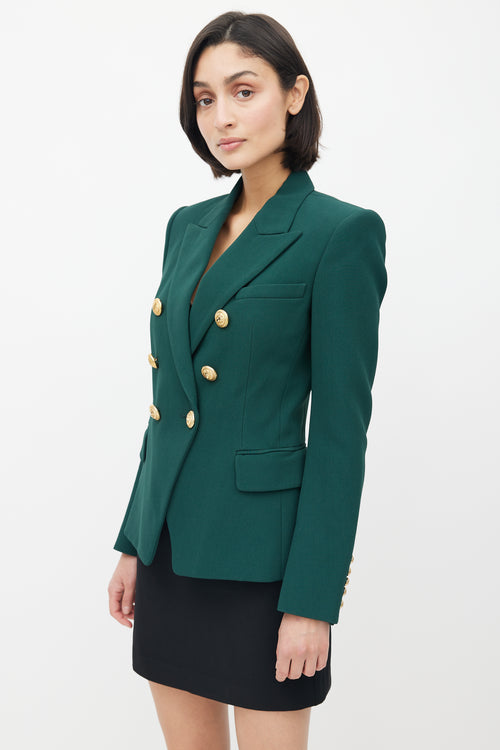 Balmain Green & Gold Double Breasted Blazer
