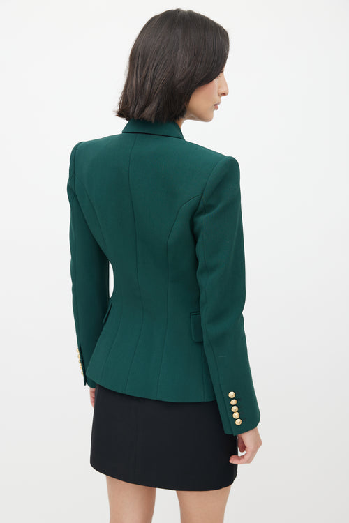 Balmain Green & Gold Double Breasted Blazer