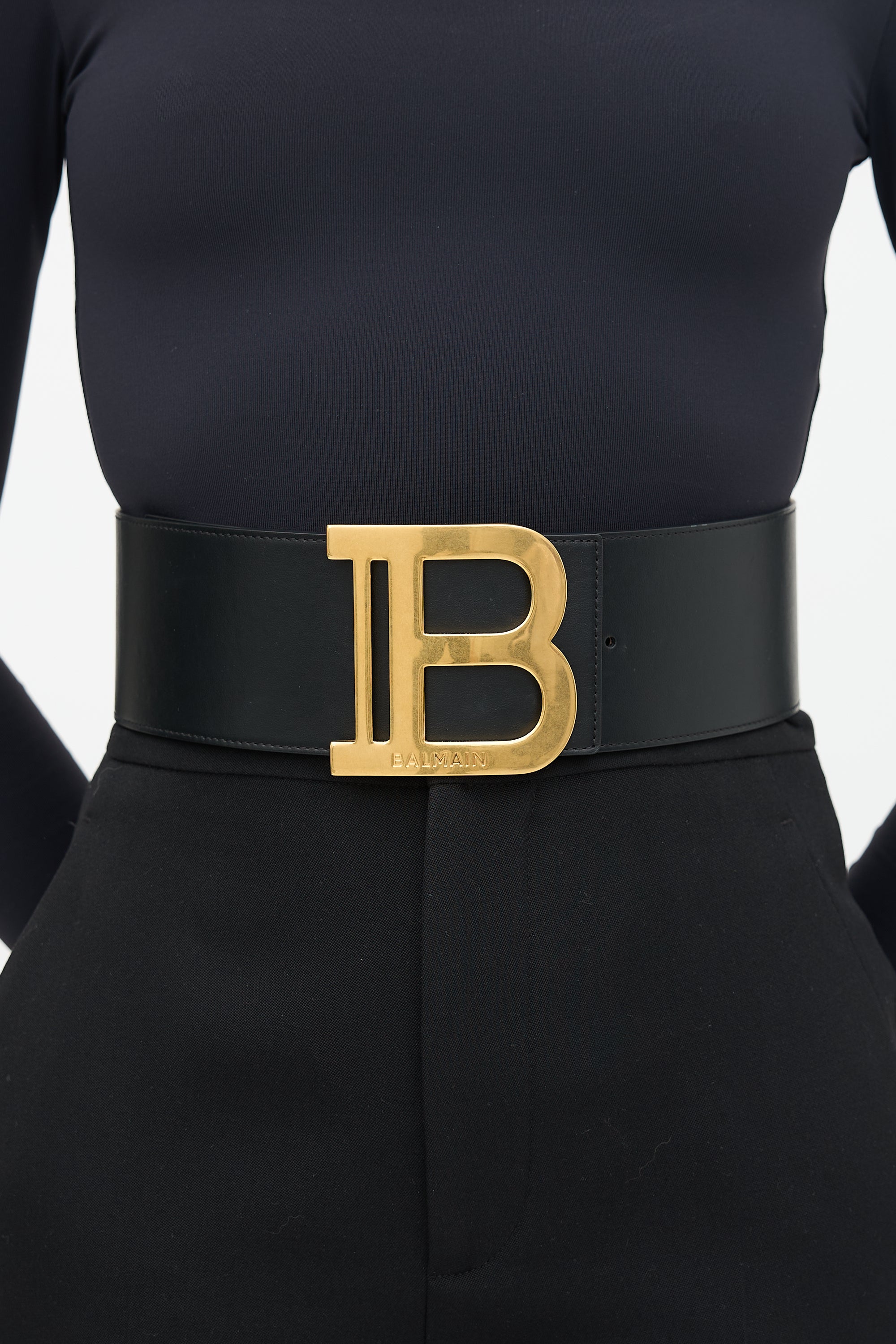 Balmain Leather B Buckle Wide Belt