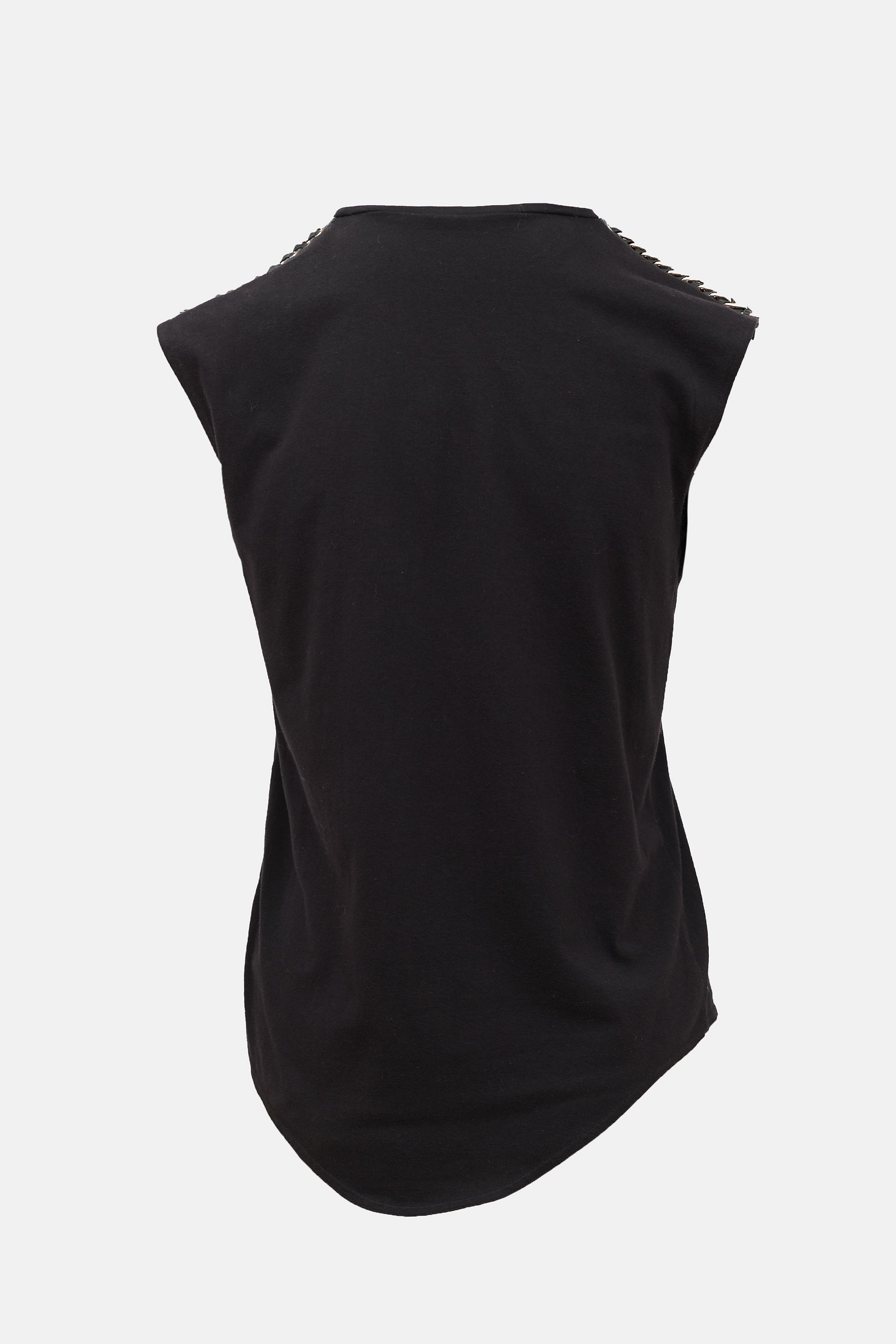 Balmain Leather & Chain Link Epaulette Tank Top