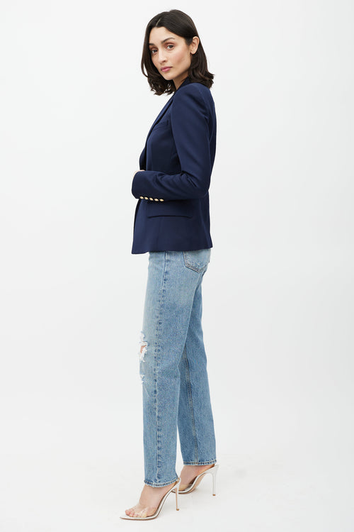 Balmain Navy & Gold Wool Blazer