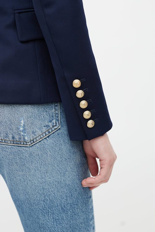 Balmain Navy & Gold Wool Blazer