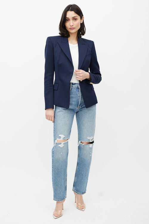 Balmain Navy & Gold Wool Blazer