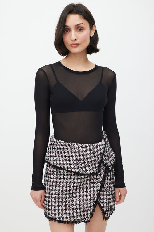 Balmain Pink & Black Wool Houndstooth Sequin Skirt