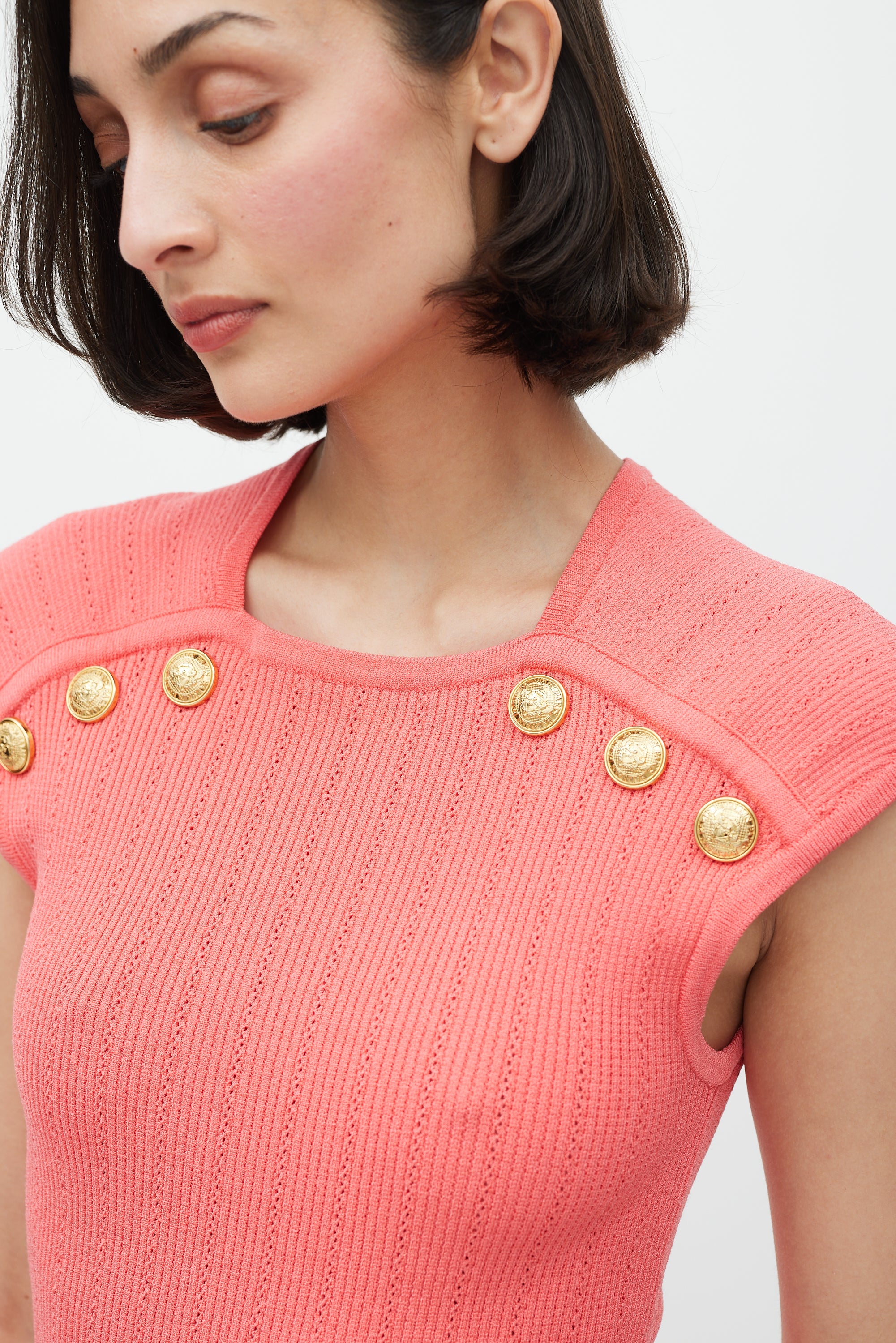 Balmain Pink & Gold Knit Top
