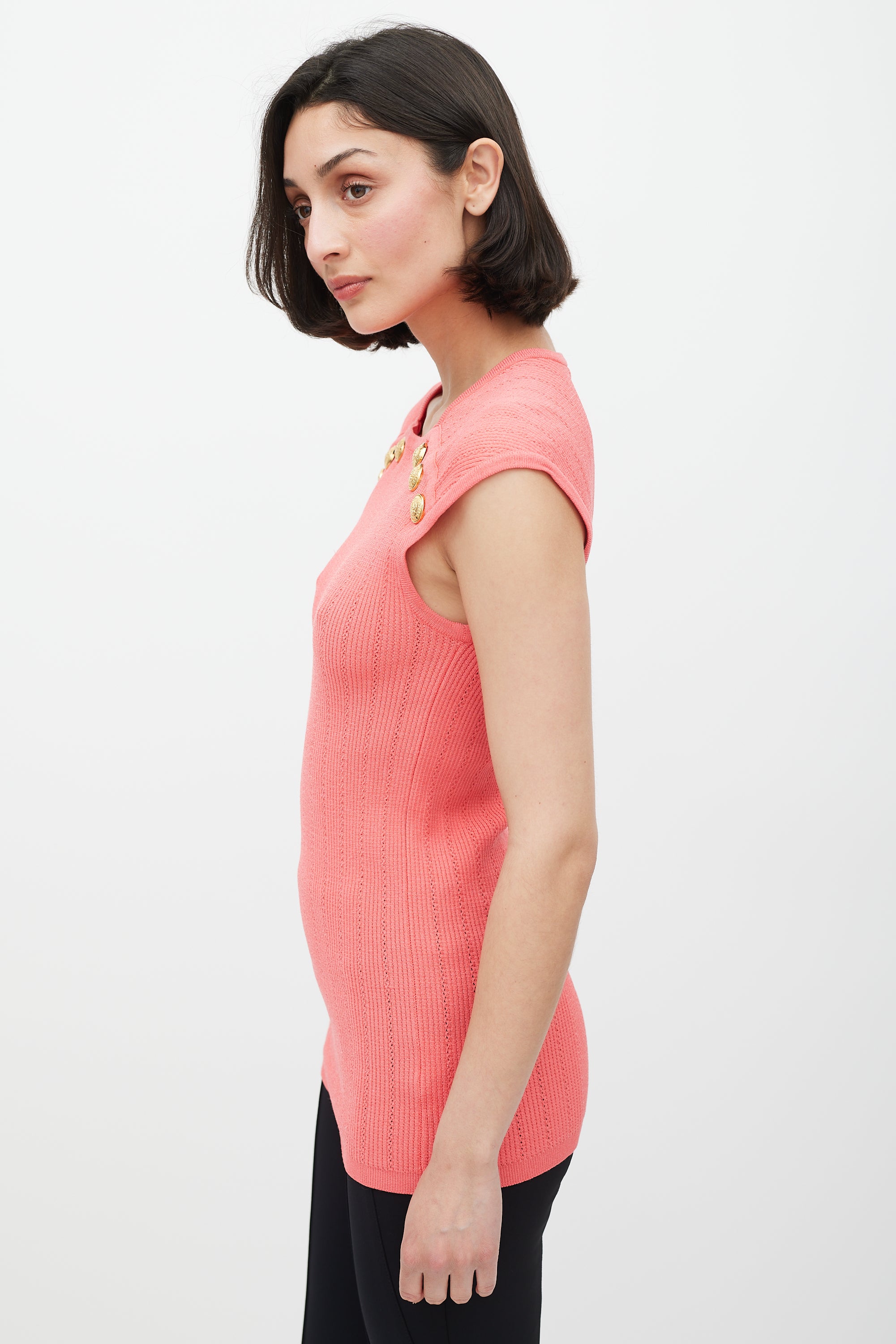 Balmain Pink & Gold Knit Top