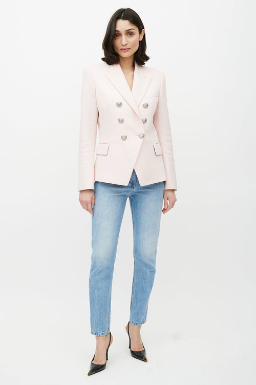 Balmain Pink & Silver Double Breasted Wool Blazer