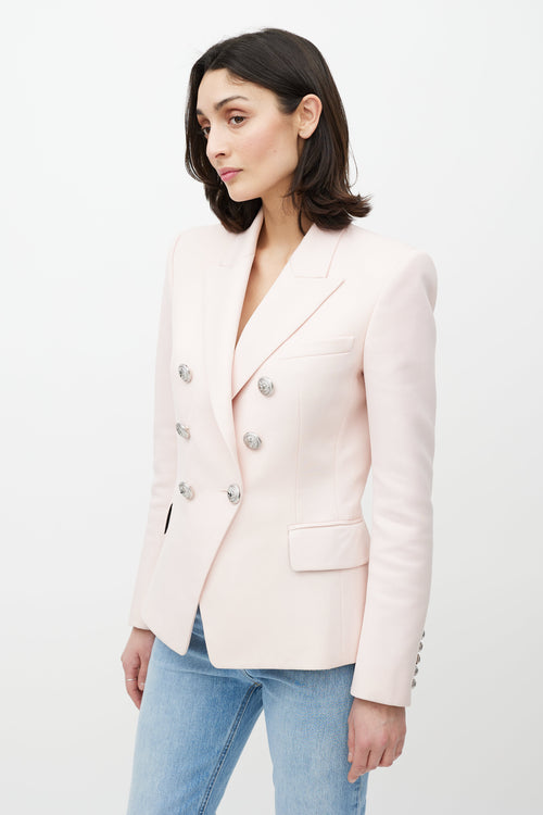 Balmain Pink & Silver Double Breasted Wool Blazer