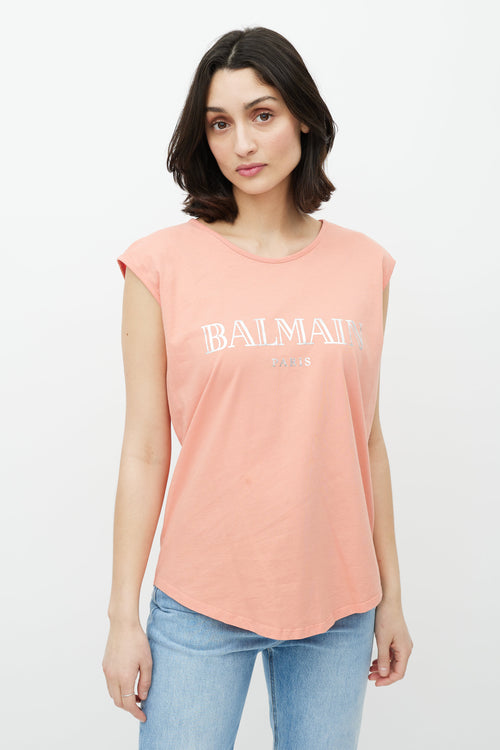 Balmain Pink & Silver Sleeveless Logo Top