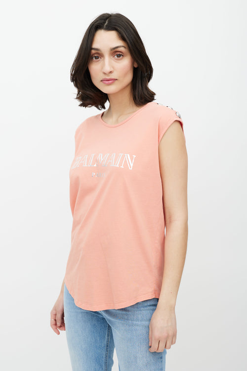 Balmain Pink & Silver Sleeveless Logo Top