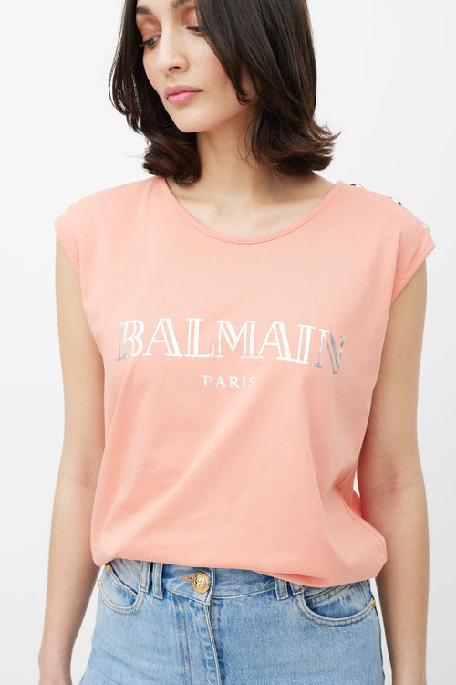 Balmain Pink & Silver Sleeveless Logo Top
