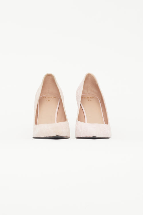 Balmain Pink Suede Monogram Heel