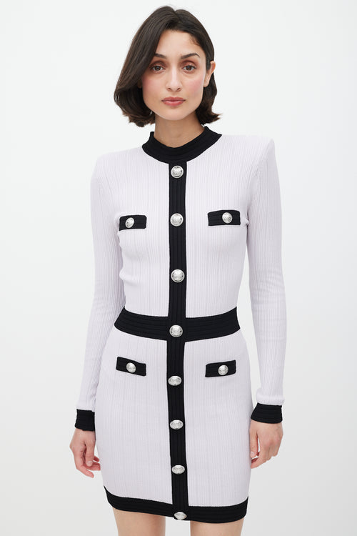 Balmain Purple & Black Ribbed Dress